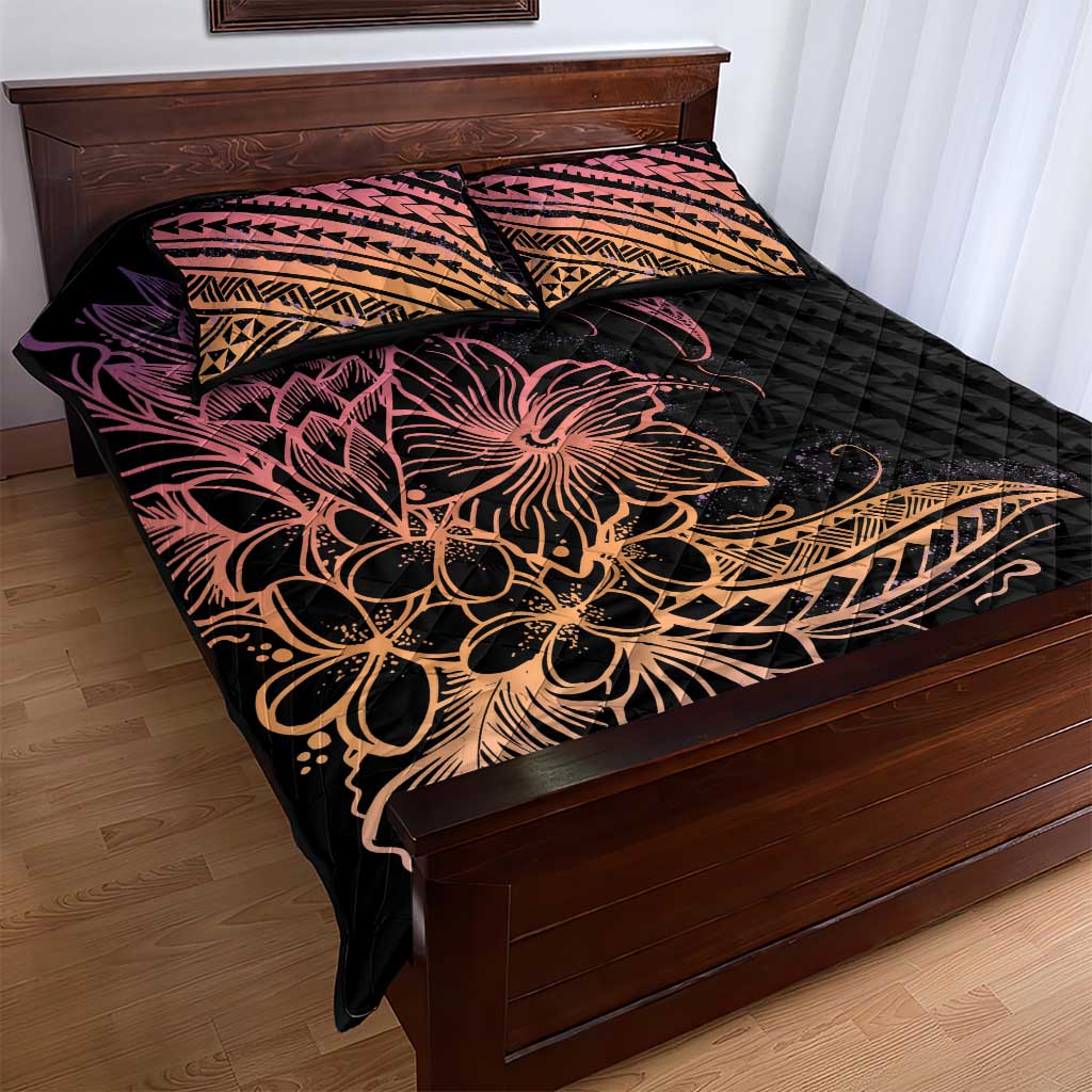 Floral Polynesian Hibiscus Tattoo Quilt Bed Set Peach Gradient Style LT9 - Polynesian Pride