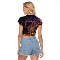Floral Polynesian Hibiscus Tattoo Raglan Cropped T Shirt Peach Gradient Style LT9 - Polynesian Pride
