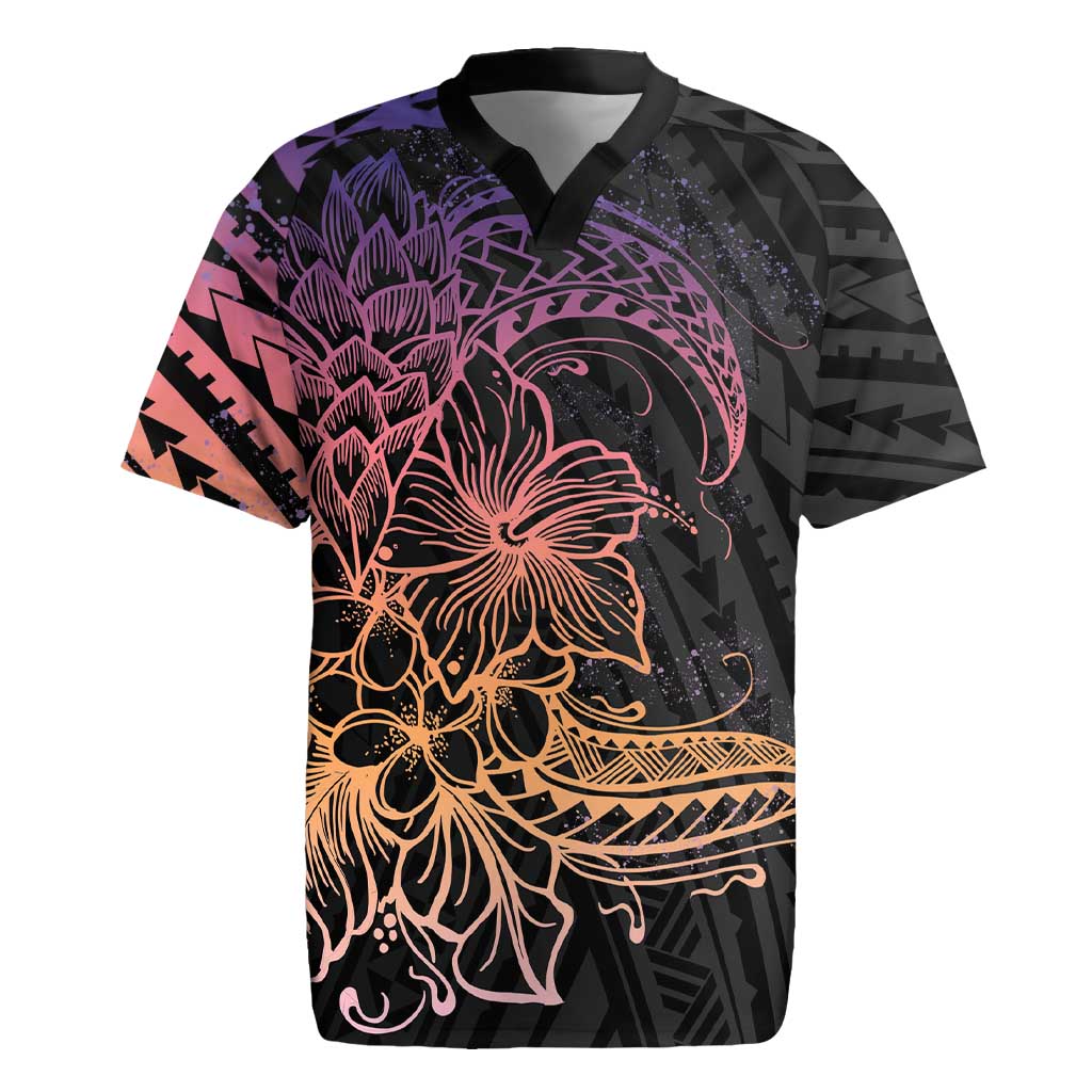 Floral Polynesian Hibiscus Tattoo Rugby Jersey Peach Gradient Style LT9 Peach - Polynesian Pride