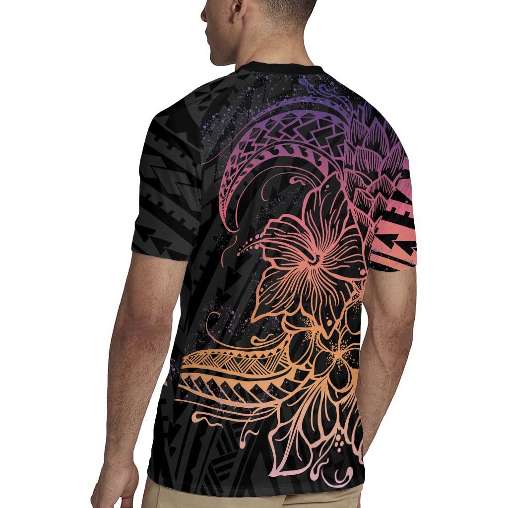 Floral Polynesian Hibiscus Tattoo Rugby Jersey Peach Gradient Style LT9 - Polynesian Pride