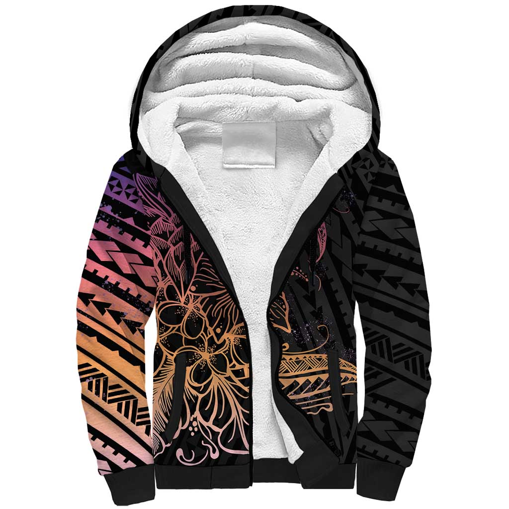 Floral Polynesian Hibiscus Tattoo Sherpa Hoodie Peach Gradient Style LT9 Unisex Peach - Polynesian Pride