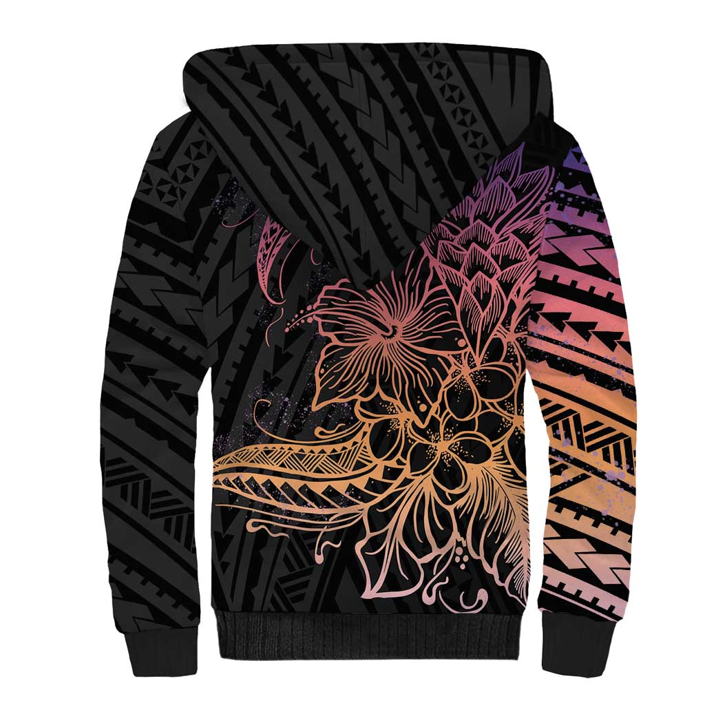 Floral Polynesian Hibiscus Tattoo Sherpa Hoodie Peach Gradient Style LT9 - Polynesian Pride