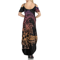 Floral Polynesian Hibiscus Tattoo Summer Maxi Dress Peach Gradient Style LT9 - Polynesian Pride