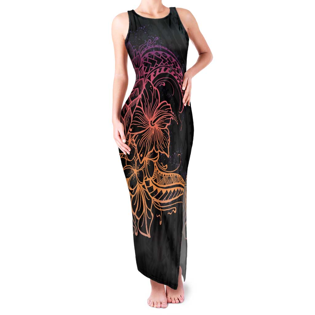 Floral Polynesian Hibiscus Tattoo Tank Maxi Dress Peach Gradient Style LT9 Women Peach - Polynesian Pride