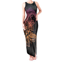 Floral Polynesian Hibiscus Tattoo Tank Maxi Dress Peach Gradient Style LT9 Women Peach - Polynesian Pride