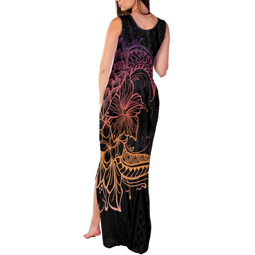 Floral Polynesian Hibiscus Tattoo Tank Maxi Dress Peach Gradient Style LT9 - Polynesian Pride