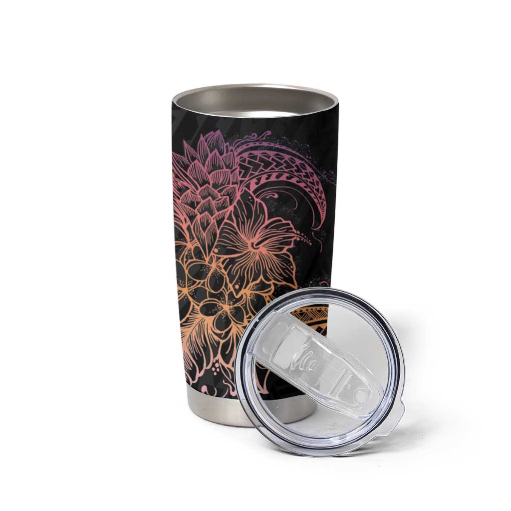 Floral Polynesian Hibiscus Tattoo Tumbler Cup Peach Gradient Style LT9 - Polynesian Pride