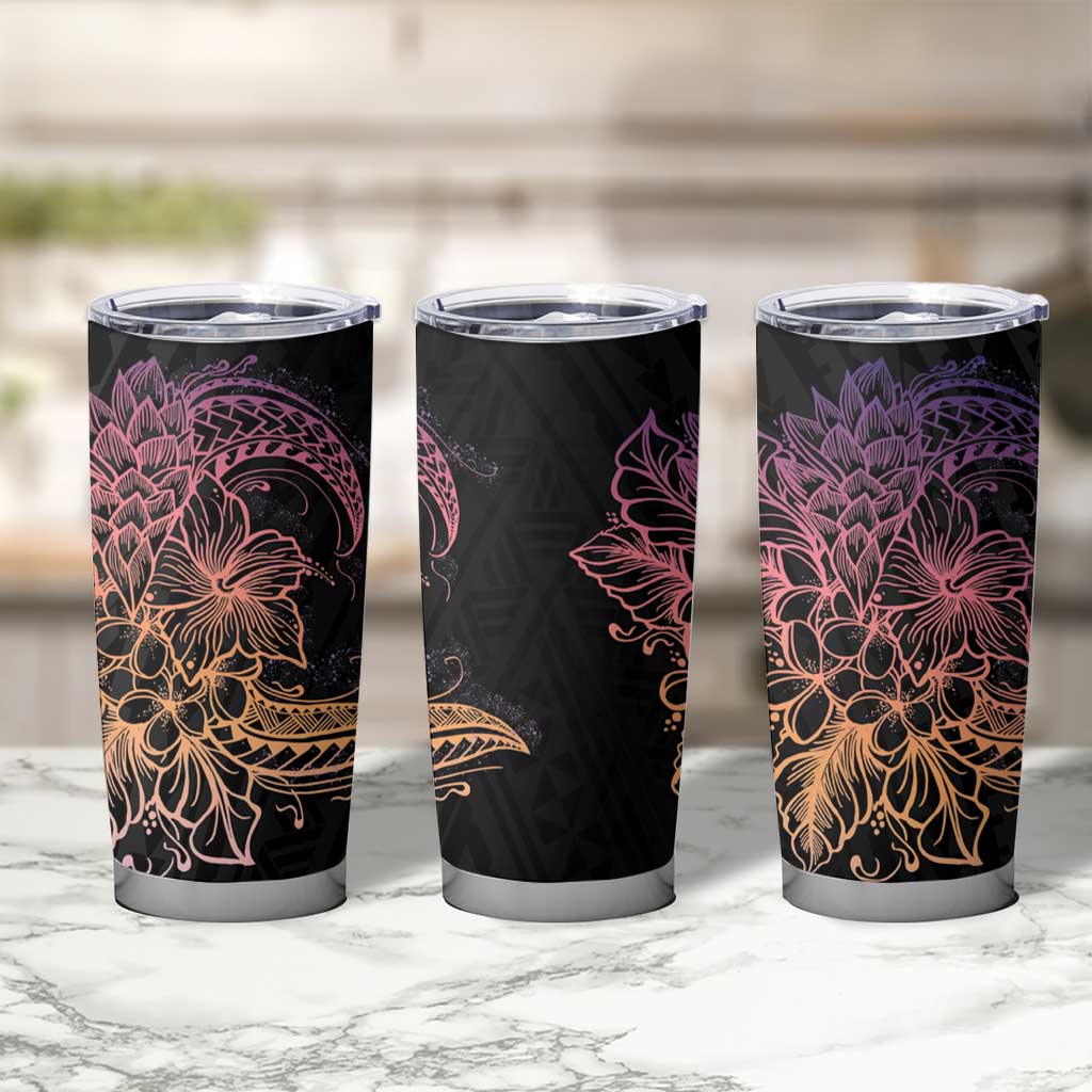 Floral Polynesian Hibiscus Tattoo Tumbler Cup Peach Gradient Style LT9 - Polynesian Pride