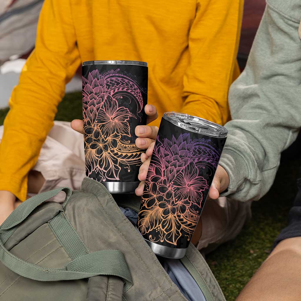 Floral Polynesian Hibiscus Tattoo Tumbler Cup Peach Gradient Style LT9 - Polynesian Pride