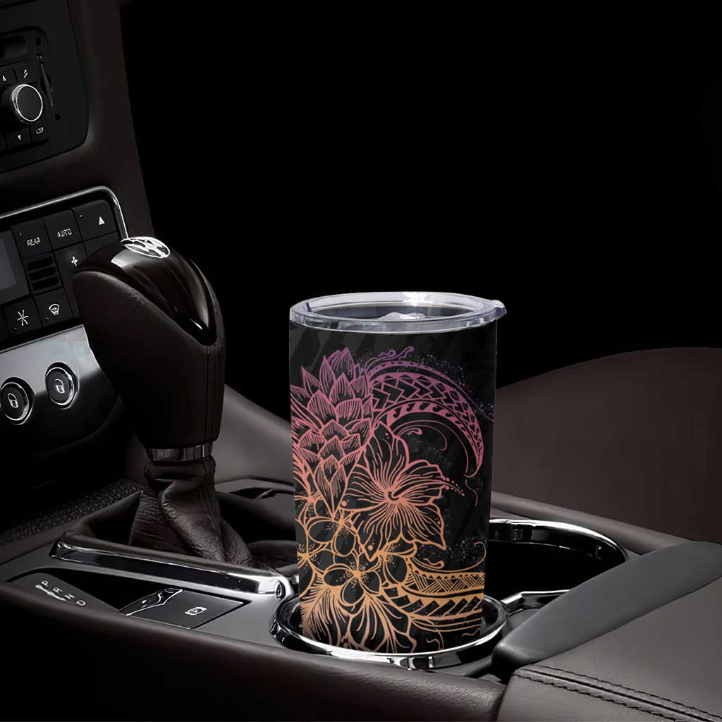 Floral Polynesian Hibiscus Tattoo Tumbler Cup Peach Gradient Style LT9 - Polynesian Pride