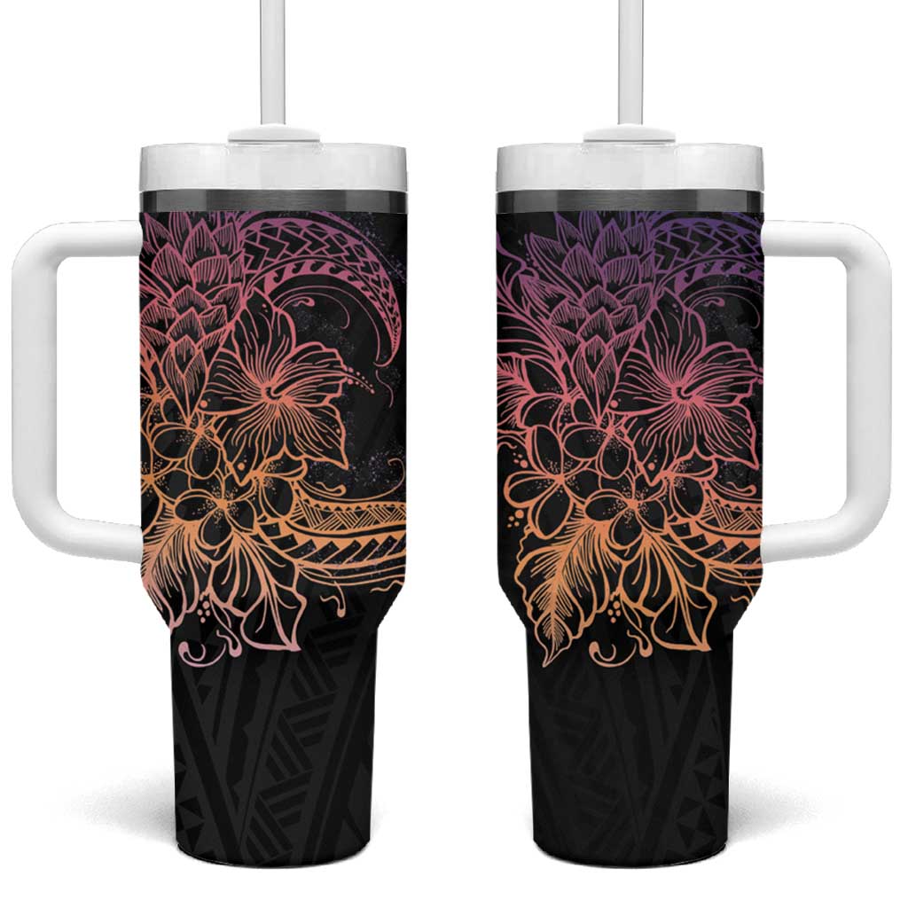 Floral Polynesian Hibiscus Tattoo Tumbler With Handle Peach Gradient Style LT9 One Size: 40 oz Peach - Polynesian Pride