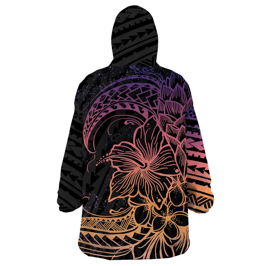 Floral Polynesian Hibiscus Tattoo Wearable Blanket Hoodie Peach Gradient Style LT9 - Polynesian Pride