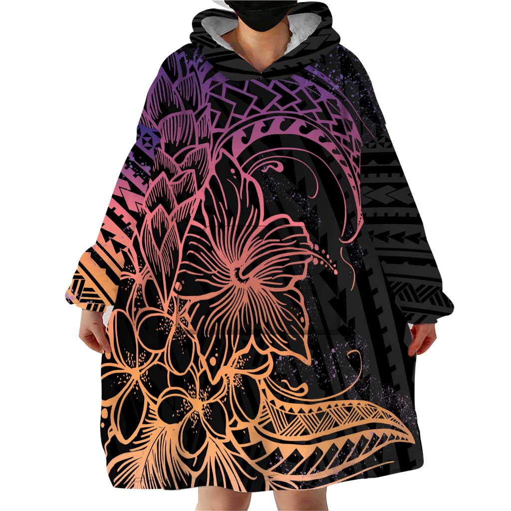 Floral Polynesian Hibiscus Tattoo Wearable Blanket Hoodie Peach Gradient Style LT9 - Polynesian Pride