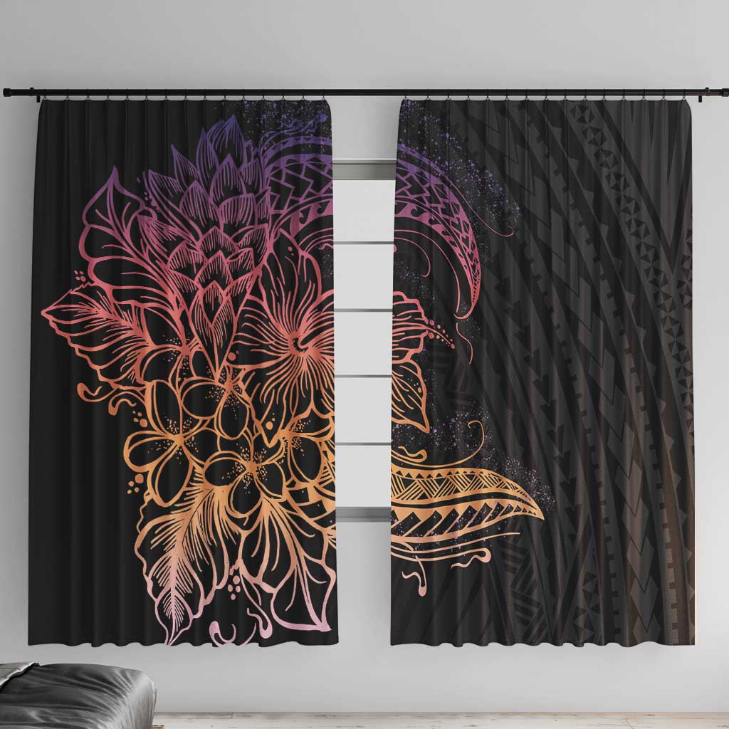 Floral Polynesian Hibiscus Tattoo Window Curtain Peach Gradient Style