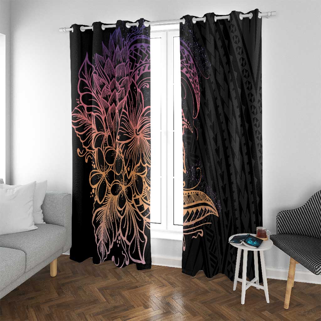 Floral Polynesian Hibiscus Tattoo Window Curtain Peach Gradient Style LT9 With Grommets Peach - Polynesian Pride
