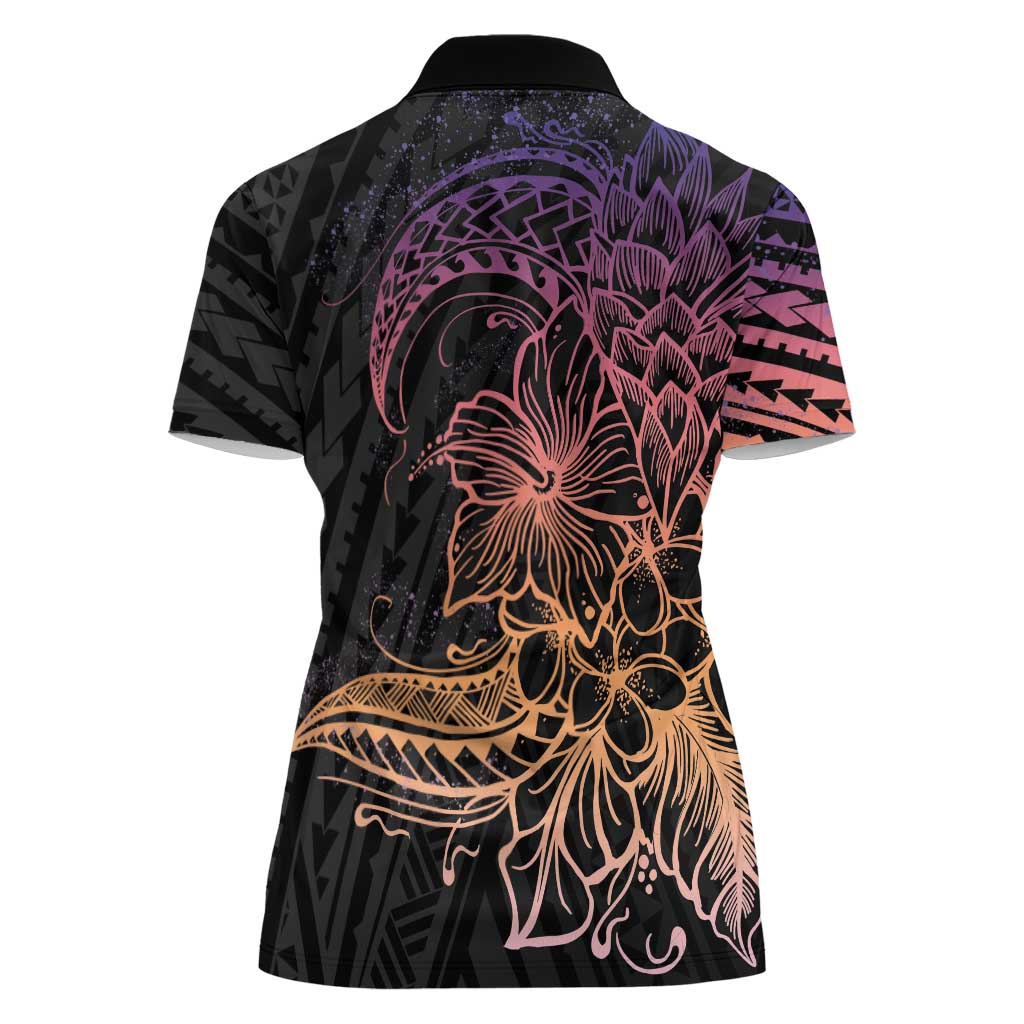 Floral Polynesian Hibiscus Tattoo Women Polo Shirt Peach Gradient Style