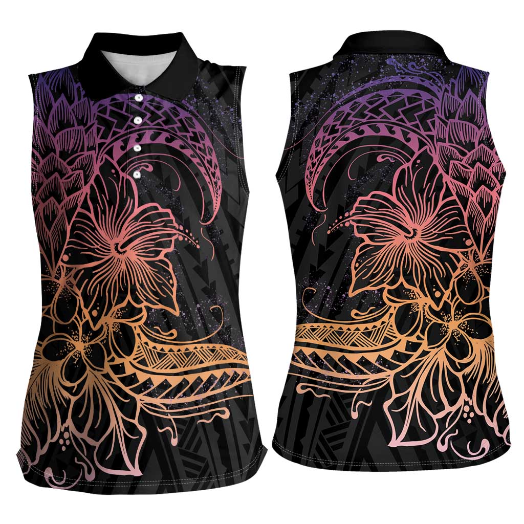Floral Polynesian Hibiscus Tattoo Women Sleeveless Polo Shirt Peach Gradient Style LT9 - Polynesian Pride