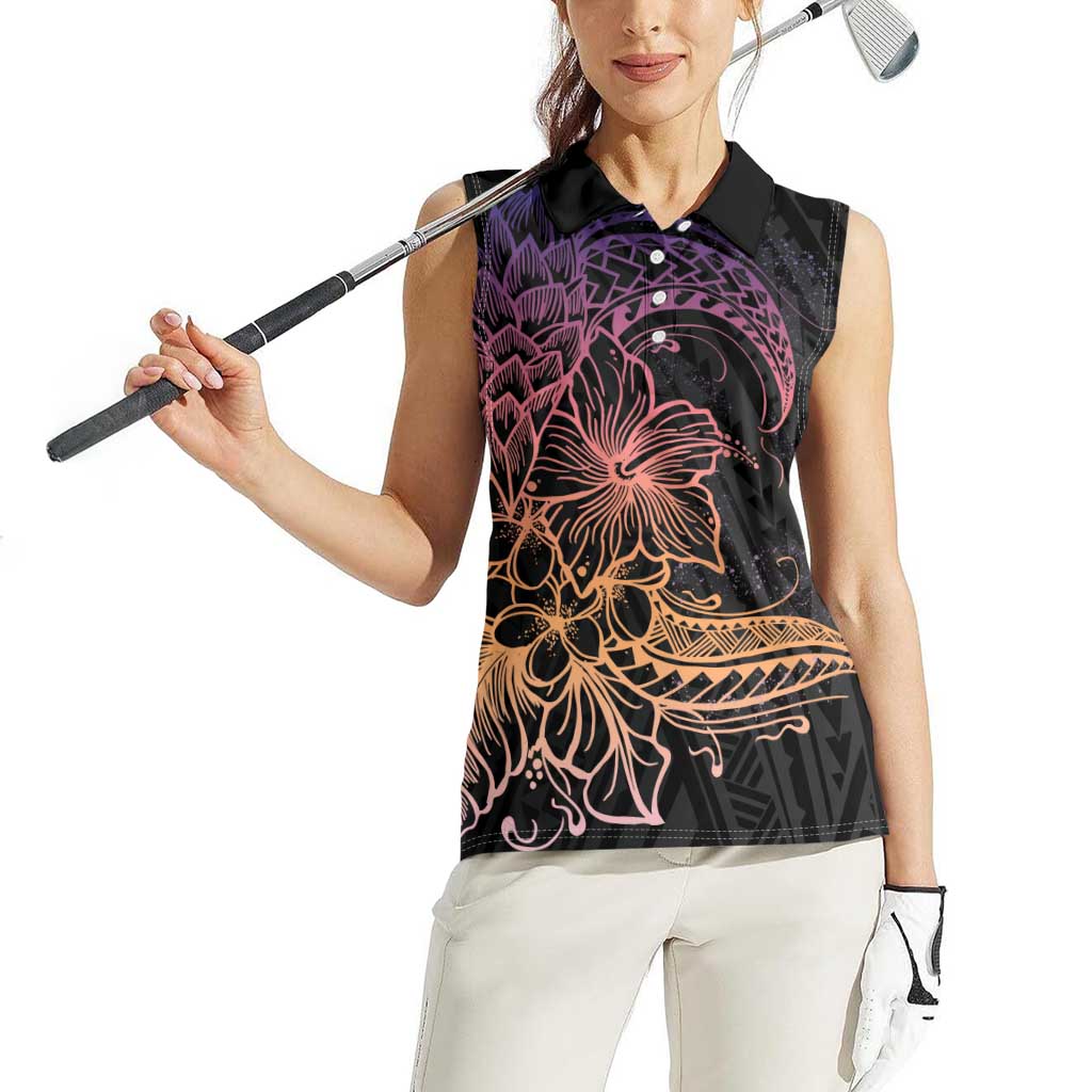 Floral Polynesian Hibiscus Tattoo Women Sleeveless Polo Shirt Peach Gradient Style LT9 - Polynesian Pride