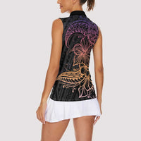 Floral Polynesian Hibiscus Tattoo Women Sleeveless Polo Shirt Peach Gradient Style LT9 - Polynesian Pride
