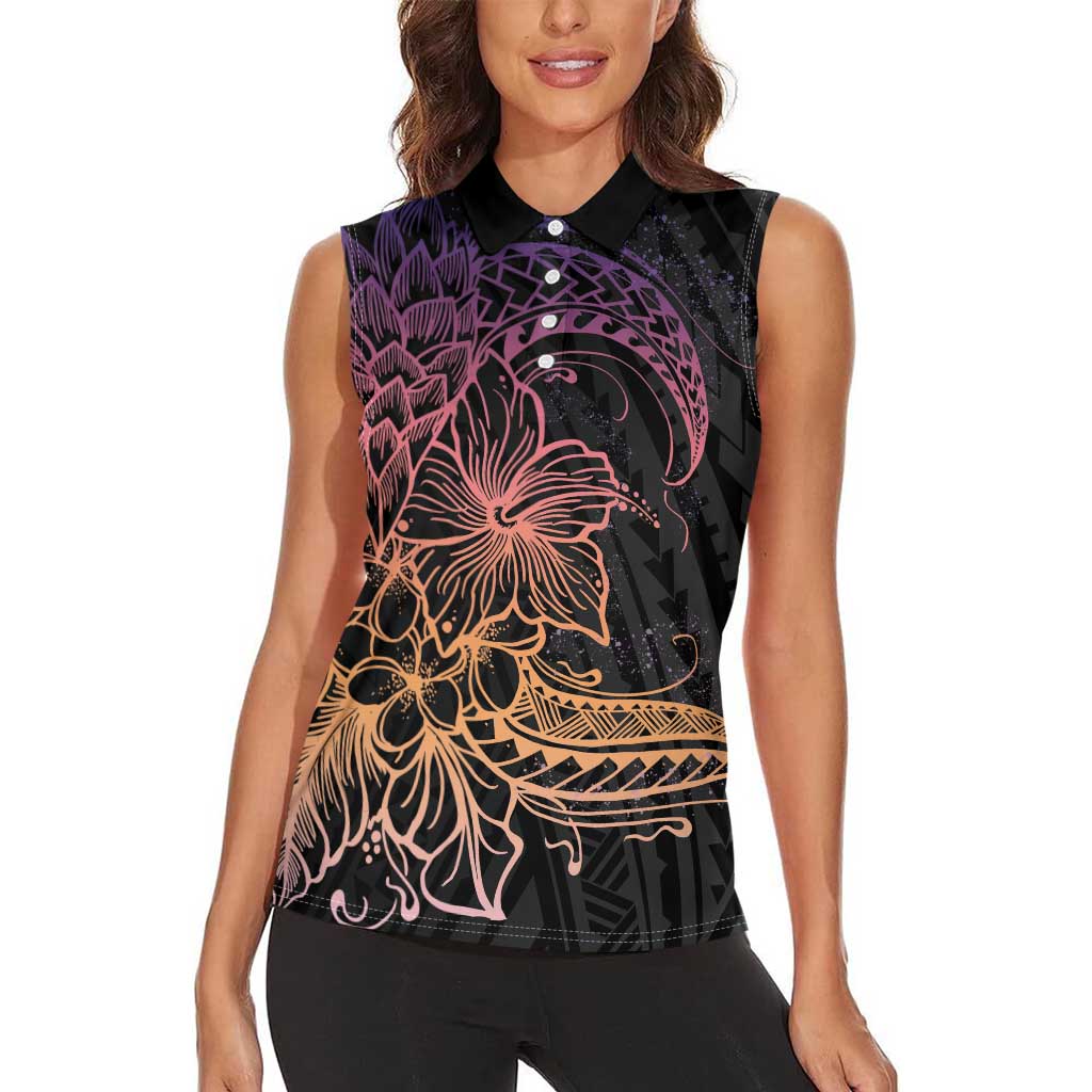 Floral Polynesian Hibiscus Tattoo Women Sleeveless Polo Shirt Peach Gradient Style LT9 - Polynesian Pride