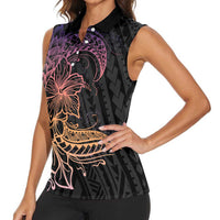 Floral Polynesian Hibiscus Tattoo Women Sleeveless Polo Shirt Peach Gradient Style LT9 - Polynesian Pride