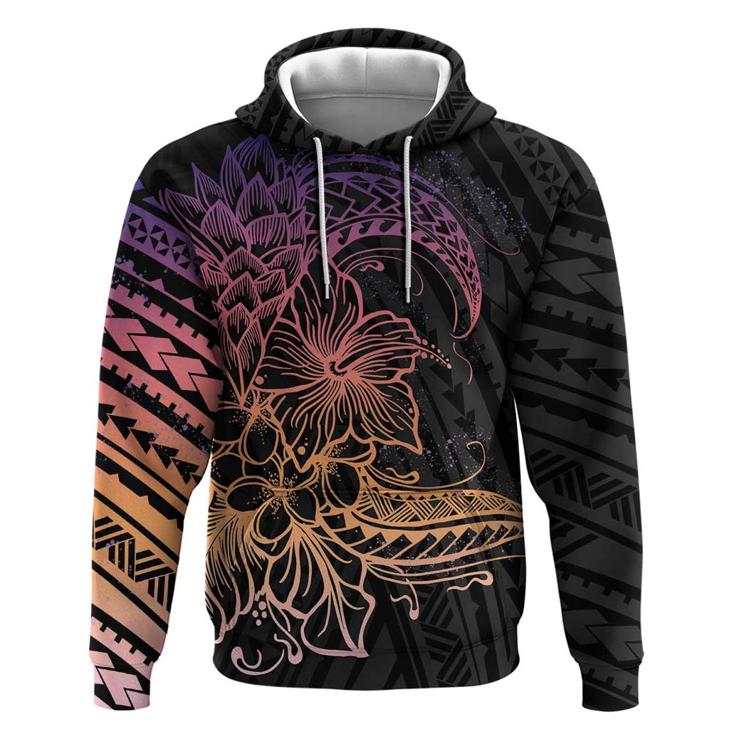 Floral Polynesian Hibiscus Tattoo Zip Hoodie Peach Gradient Style