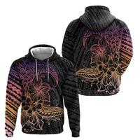 Floral Polynesian Hibiscus Tattoo Zip Hoodie Peach Gradient Style