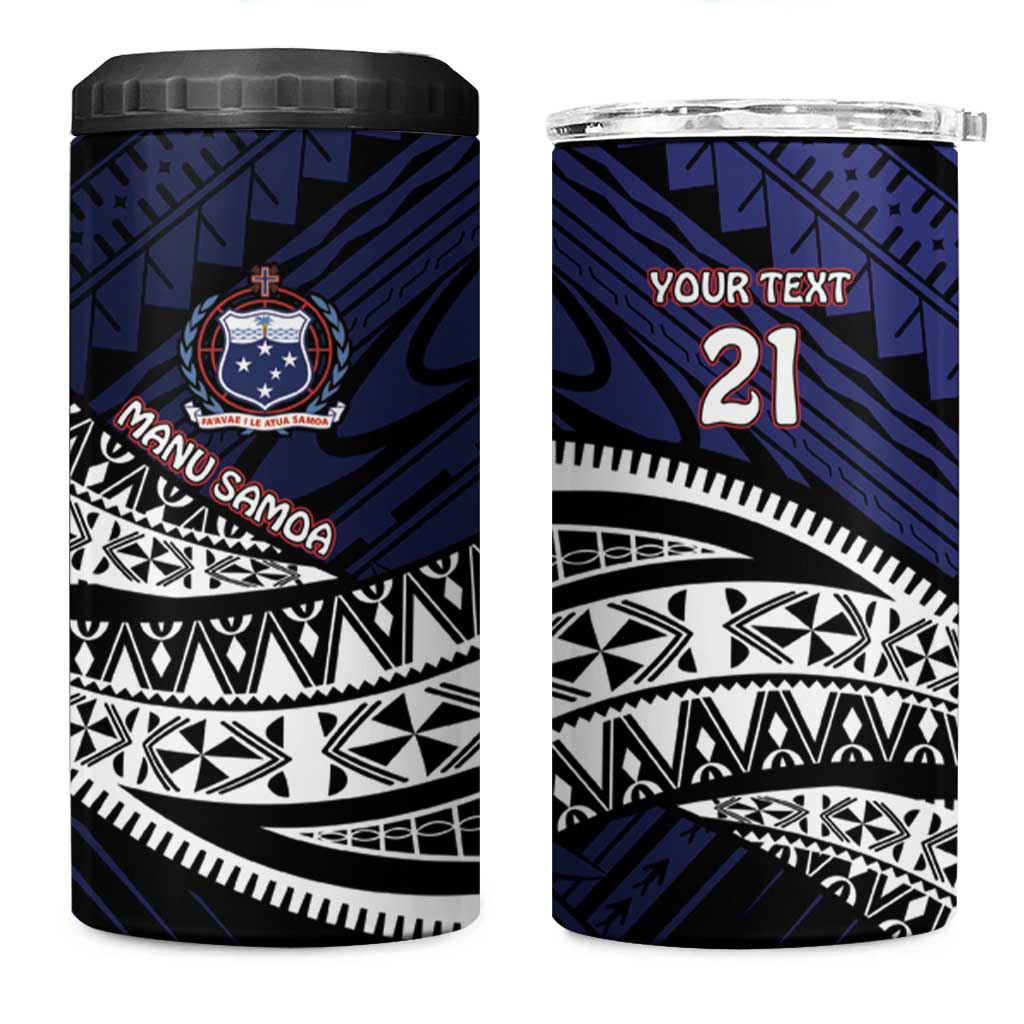 Custom Samoa Rugby Pacific Can Cooler Tumbler Samoan Warrior Tribal Pattern