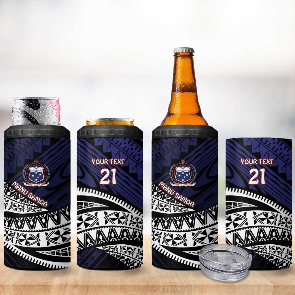 Custom Samoa Rugby Pacific Can Cooler Tumbler Samoan Warrior Tribal Pattern