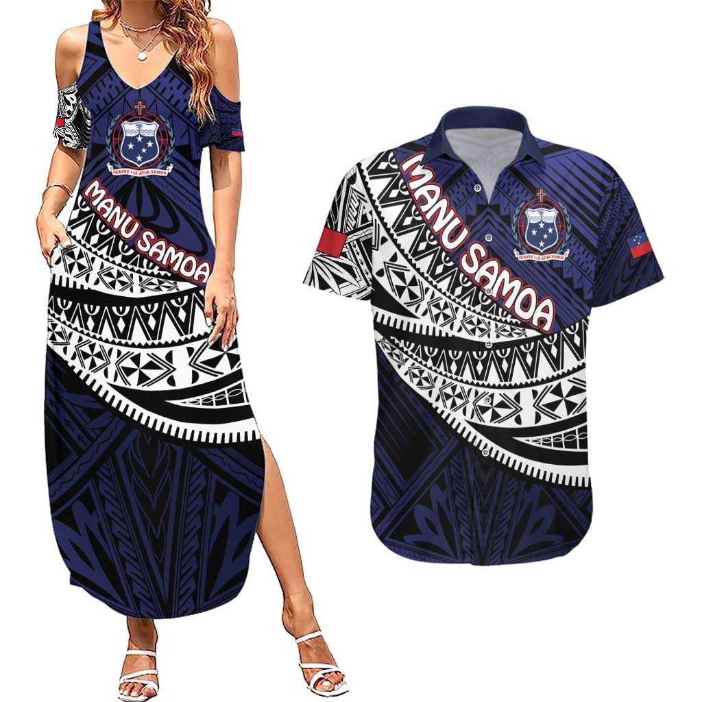 Custom Samoa Rugby Pacific Couples Matching Summer Maxi Dress and Hawaiian Shirt Samoan Warrior Tribal Pattern