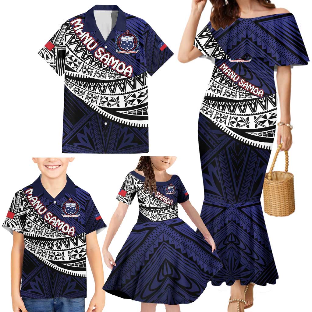 Custom Samoa Rugby Pacific Family Matching Mermaid Dress and Hawaiian Shirt Samoan Warrior Tribal Pattern