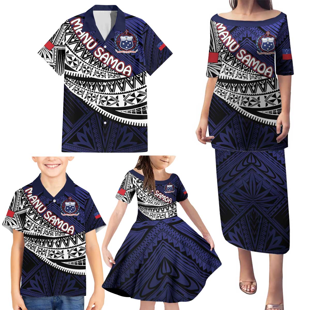 Custom Samoa Rugby Pacific Family Matching Puletasi and Hawaiian Shirt Samoan Warrior Tribal Pattern