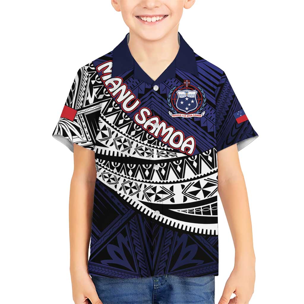 Custom Samoa Rugby Pacific Kid Hawaiian Shirt Samoan Warrior Tribal Pattern