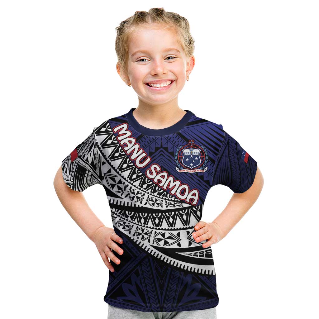 Custom Samoa Rugby Pacific Kid T Shirt Samoan Warrior Tribal Pattern