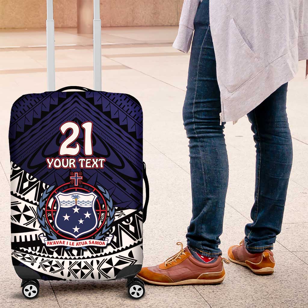 Custom Samoa Rugby Pacific Luggage Cover Samoan Warrior Tribal Pattern LT9 Blue - Polynesian Pride