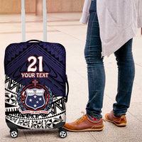Custom Samoa Rugby Pacific Luggage Cover Samoan Warrior Tribal Pattern LT9 Blue - Polynesian Pride