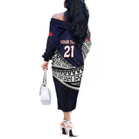 Custom Samoa Rugby Pacific Off The Shoulder Long Sleeve Dress Samoan Warrior Tribal Pattern
