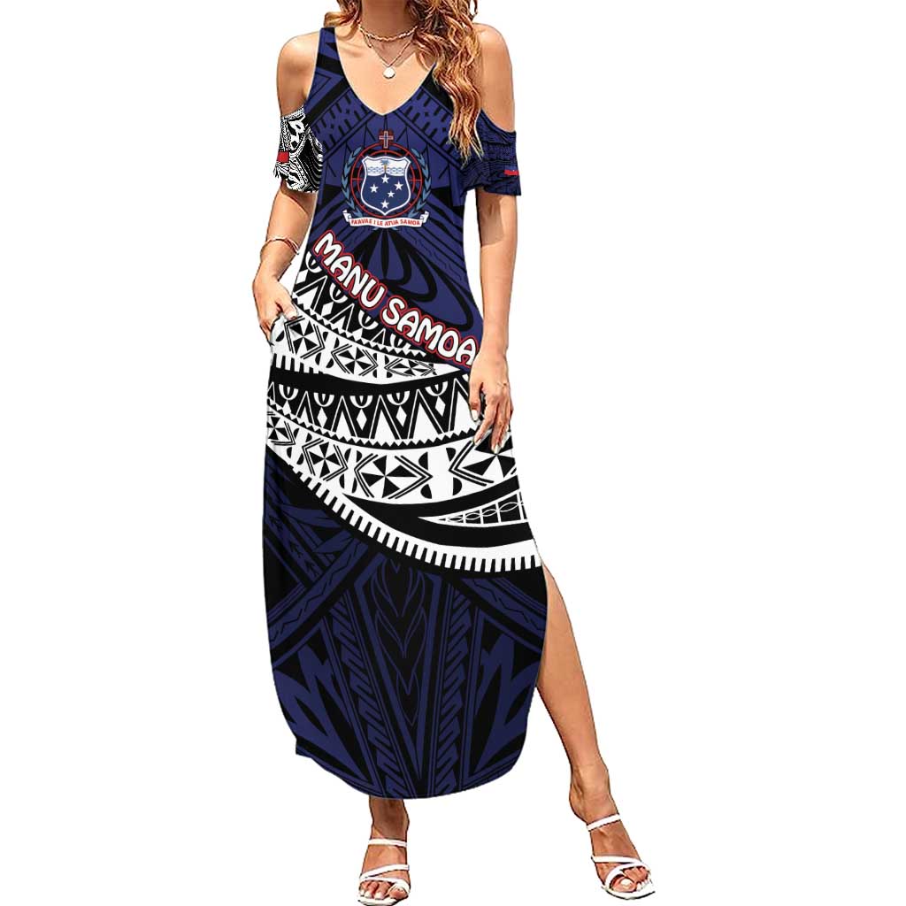 Custom Samoa Rugby Pacific Summer Maxi Dress Samoan Warrior Tribal Pattern