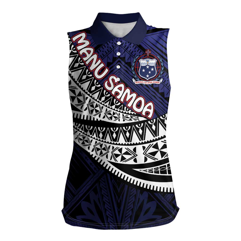 Custom Samoa Rugby Pacific Women Sleeveless Polo Shirt Samoan Warrior Tribal Pattern