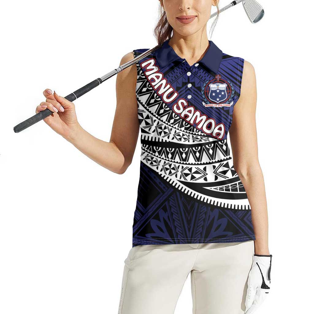 Custom Samoa Rugby Pacific Women Sleeveless Polo Shirt Samoan Warrior Tribal Pattern