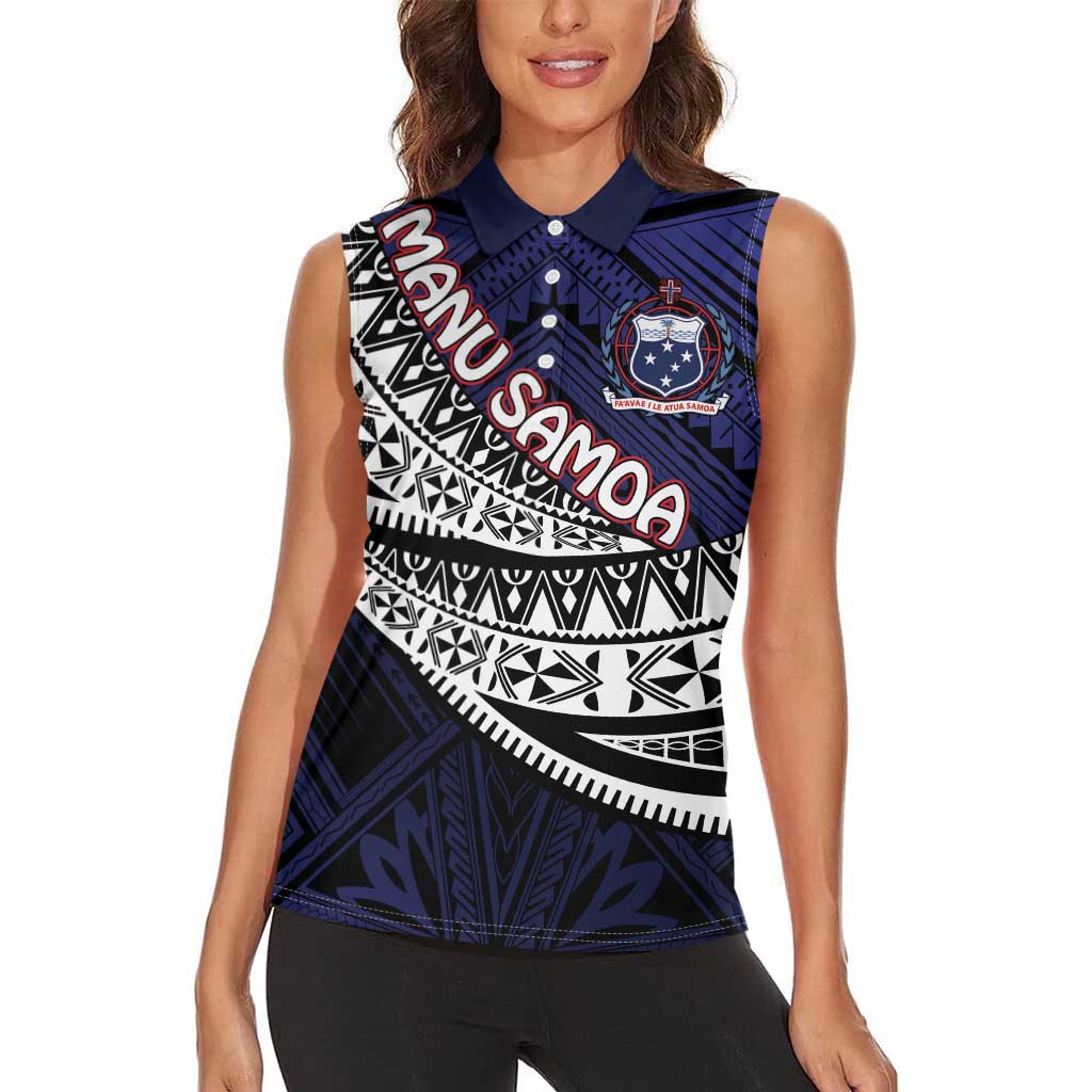 Custom Samoa Rugby Pacific Women Sleeveless Polo Shirt Samoan Warrior Tribal Pattern