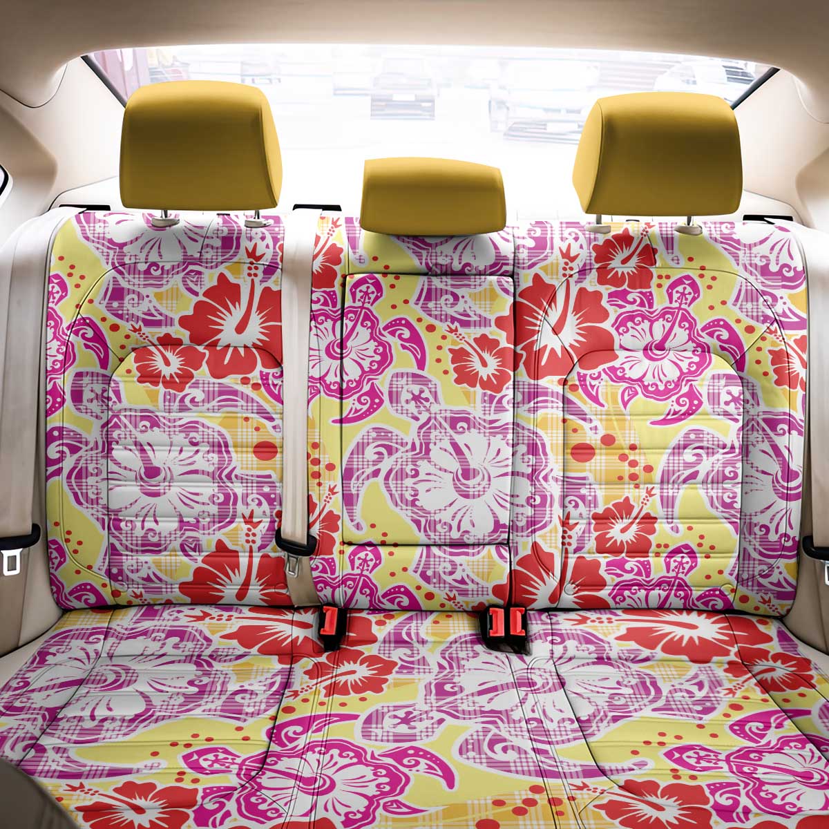 Palaka with Honu and Hibiscus Back Car Seat Cover Hawaiian Heritage Spirit - Polynesian Pride