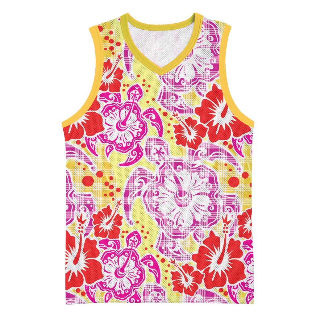Palaka with Honu and Hibiscus Basketball Jersey Hawaiian Heritage Spirit - Polynesian Pride