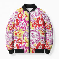 Palaka with Honu and Hibiscus Bomber Puffer Jacket Hawaiian Heritage Spirit - Polynesian Pride