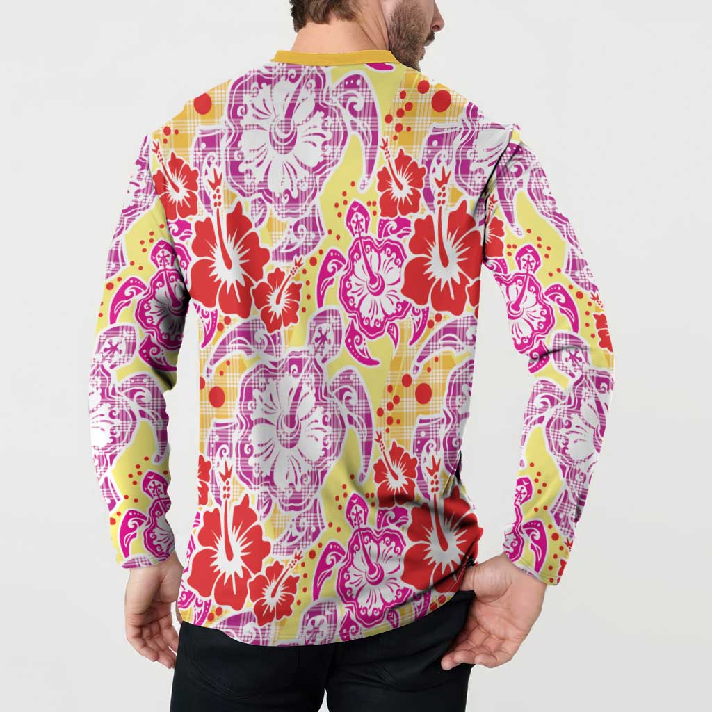 Palaka with Honu and Hibiscus Button Sweatshirt Hawaiian Heritage Spirit - Polynesian Pride