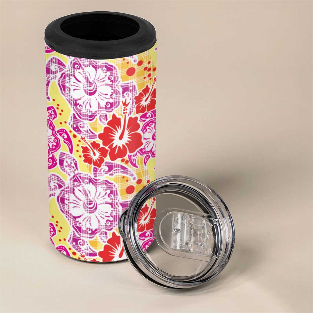 Palaka with Honu and Hibiscus 4 in 1 Can Cooler Tumbler Hawaiian Heritage Spirit - Polynesian Pride