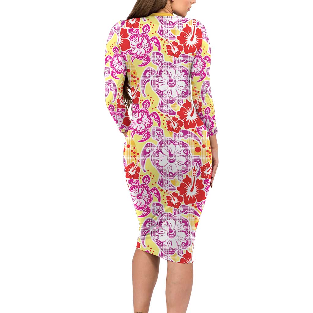Palaka with Honu and Hibiscus Family Matching Long Sleeve Bodycon Dress and Hawaiian Shirt Hawaiian Heritage Spirit - Polynesian Pride