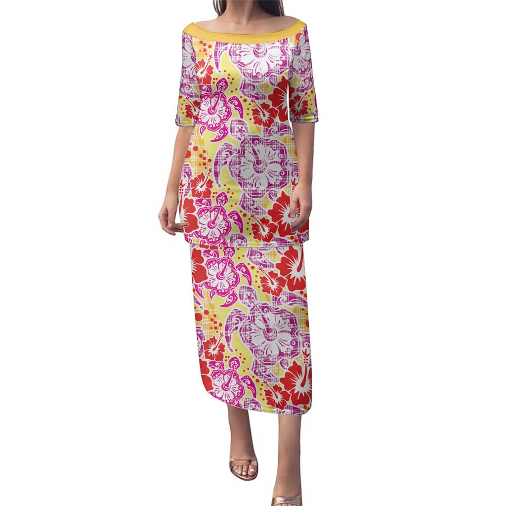 Palaka with Honu and Hibiscus Family Matching Puletasi and Hawaiian Shirt Hawaiian Heritage Spirit - Polynesian Pride