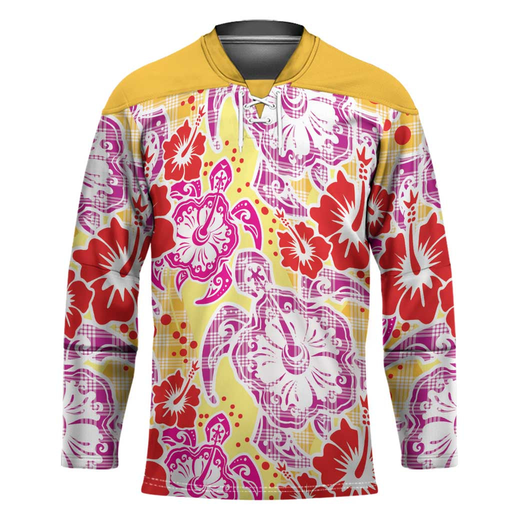 Palaka with Honu and Hibiscus Hockey Jersey Hawaiian Heritage Spirit - Polynesian Pride