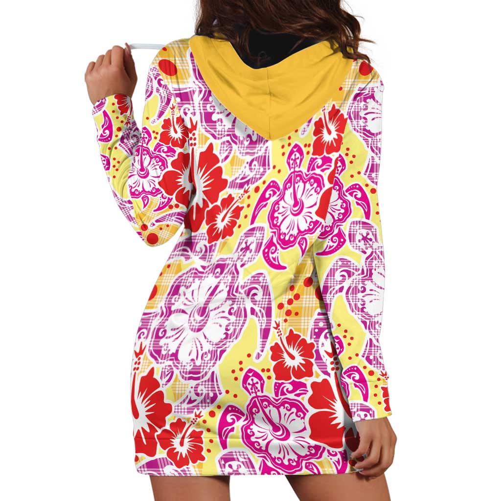 Palaka with Honu and Hibiscus Hoodie Dress Hawaiian Heritage Spirit - Polynesian Pride